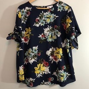 Charter Club Floral Tie Knot Sleeves Key Hole Back